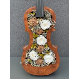 DEKORATİF AHŞAP KEMAN BEYAZ SOLMAYAN GÜL